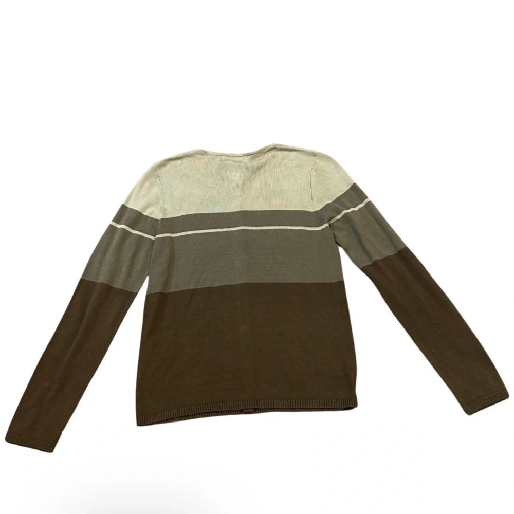 August Silk Striped Color Block 100% Silk Cardigan | Green/Multi | Small Petite